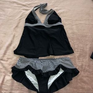 Black and White Halter Tankini